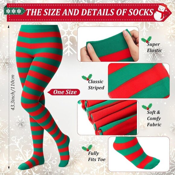 Christmas Elf Costume Accessories Set for Adults Hat Shoes Striped Tights main image 5